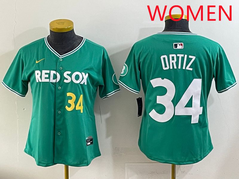 Women 2025 Boston Red Sox #34 Ortiz Dark Green Joint Name Nike MLB Jersey style 5